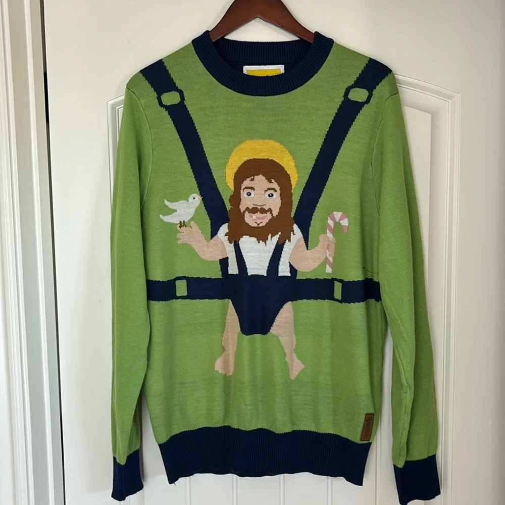 Tipsyelves Green Blue Funny‎ Ugly Christmas Crewneck Sweater Men’s Size XL NEW